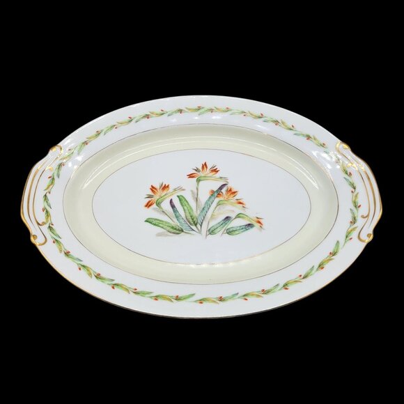 Occupied Japan Imperial China Oval Serving Platter Bird of Paradise Gold Trim - Picture 1 of 6